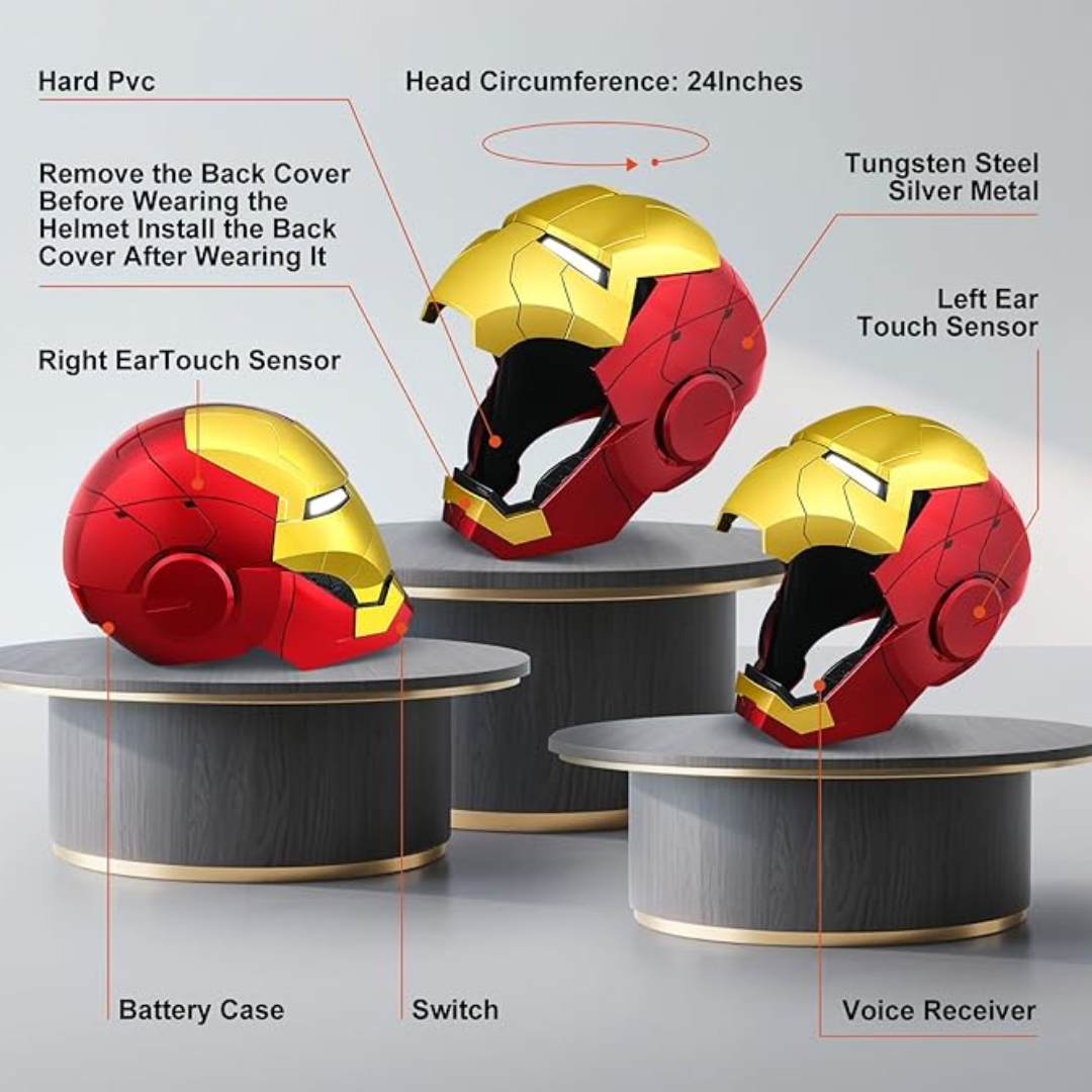 iron hero Wearable Helmet - Voice, Touch, and Remote Control with LED eyes, Realistic Sound Effects